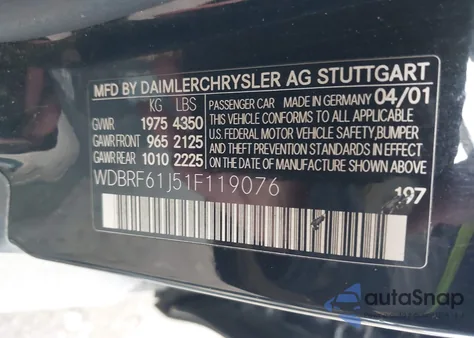 2001 Mercedes-Benz C 240 z USA, uszkodzony, nr VIN WDBRF61J51F119076